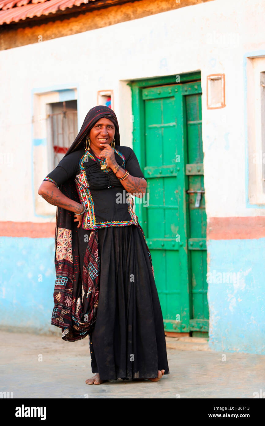 Kacchi Rabari (Desi), Laharia Village, Young woman close up, Kutch District, Gujarat, India Stock Photo