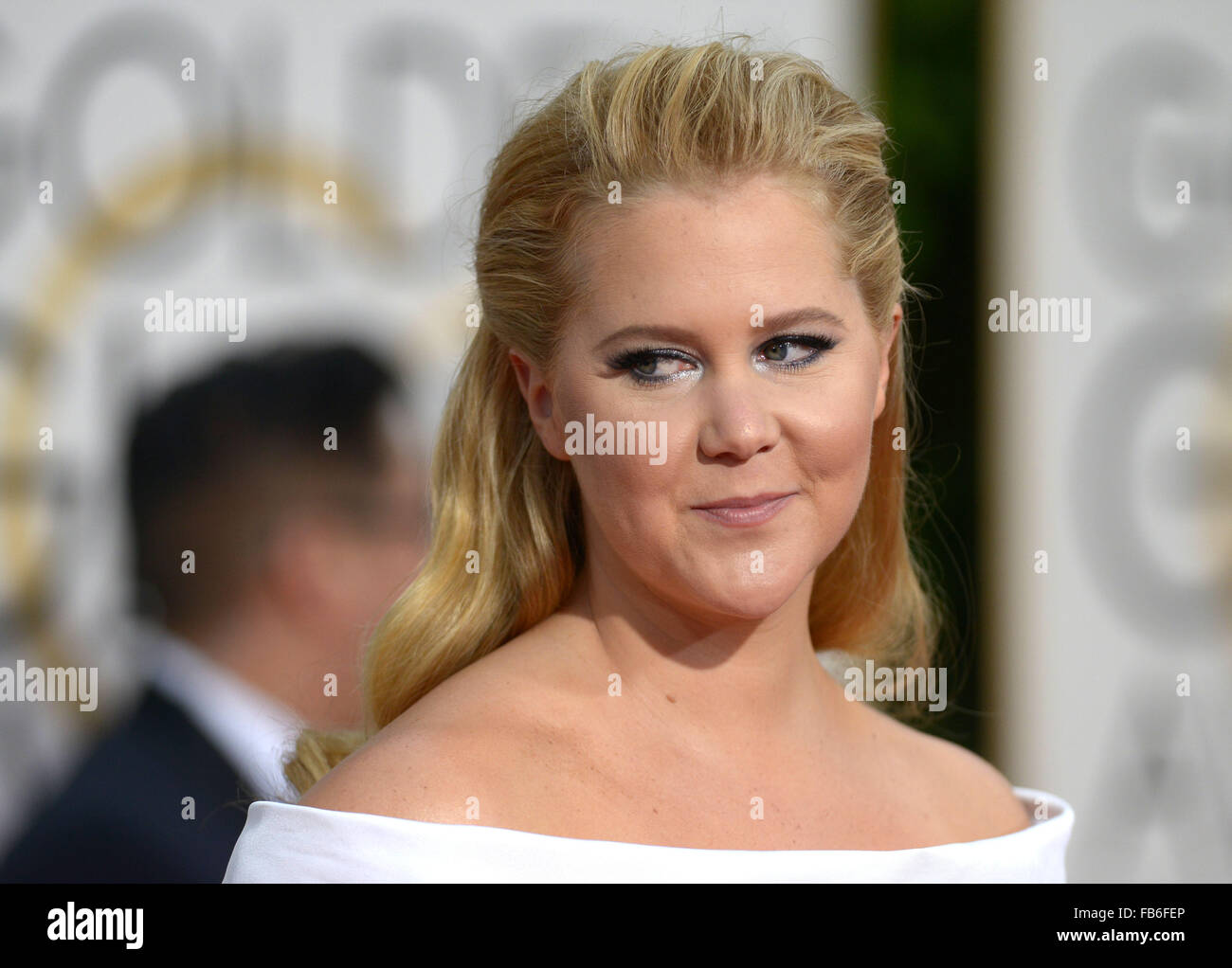 Los Angeles, California, USA. 10th January, 2016. Amy Schumer arrives at the Golden Globes, Los Angeles, CA Credit:  Sydney Alford/Alamy Live News Stock Photo