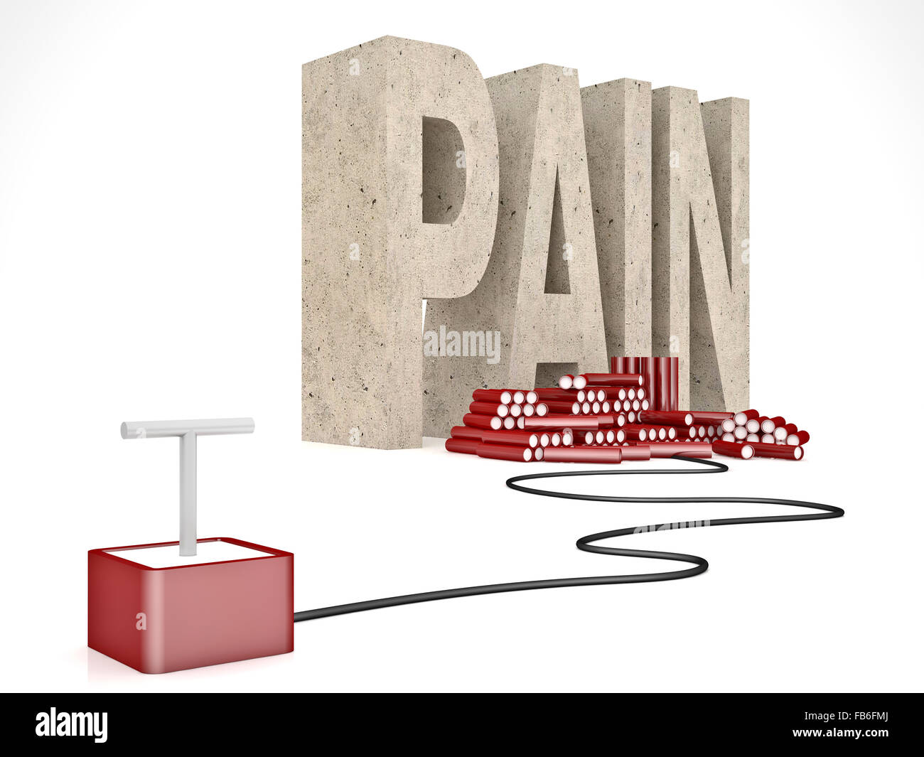 3d pain word and tnt solution Stock Photo