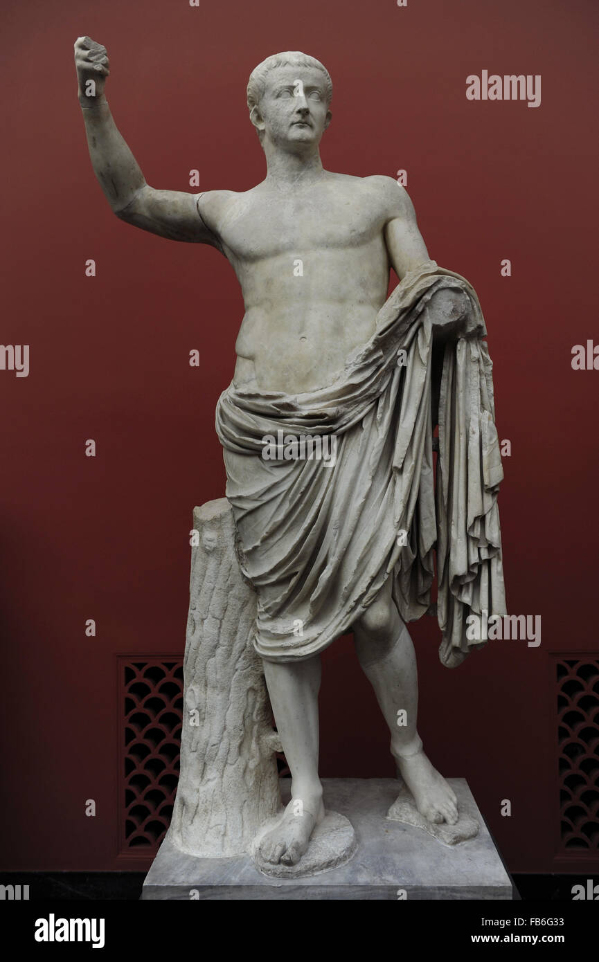 Tiberius (42 BC-37 AD). Roman Emperor from 14 Ad to 37 AD. House Julio-Claudian Dynasty. Statue. Marble. From sanctuary of Diana Nemorensis in Nemi, Italy. Ny Carlsberg Glyptotek. Copenhagen, Denmark. Stock Photo
