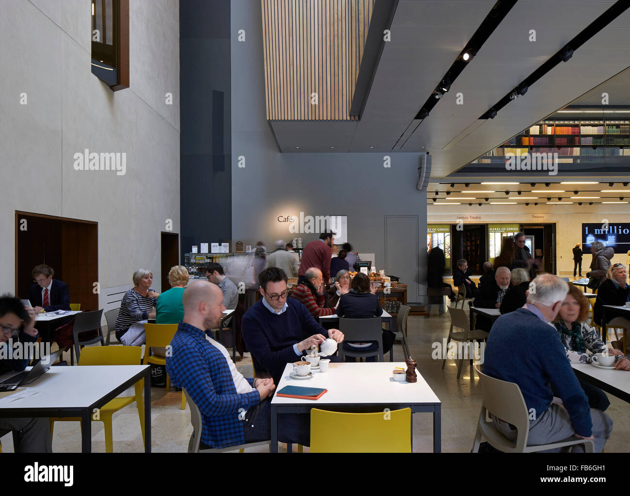 Café. Weston Library, Oxford, United Kingdom. Architect: Wilkinson Eyre, 2015. Stock Photo