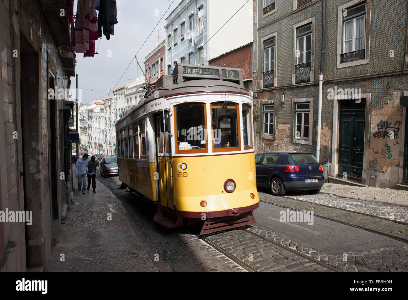 City of Lisbon in Portugal, No 12 tram Stock Photo