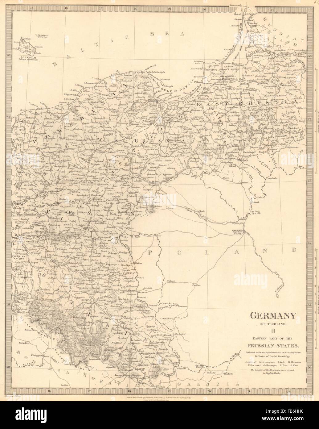 GERMANY DEUTSCHLAND:Eastern Prussian States:Silesia;Pomerania.SDUK, 1848 map Stock Photo