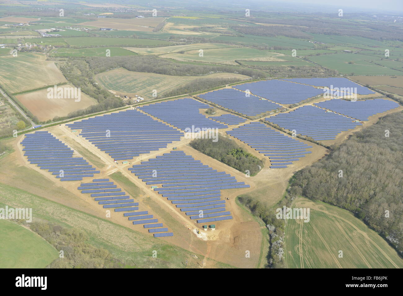An aerial view of a solar farm in Leicestershire Stock Photo
