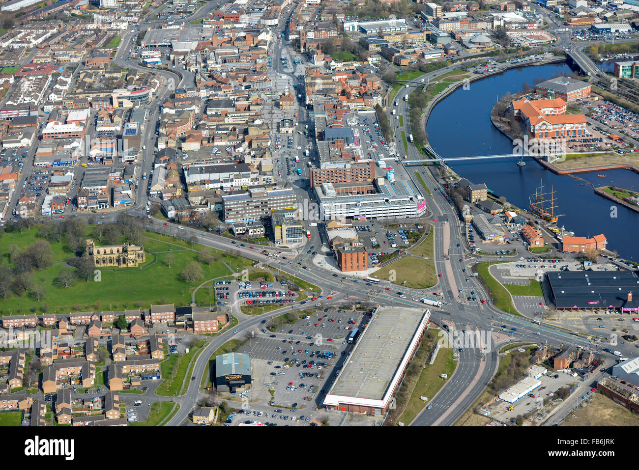 An aerial view of Stockton on Tees town centre and shopping precinct Stock Photo