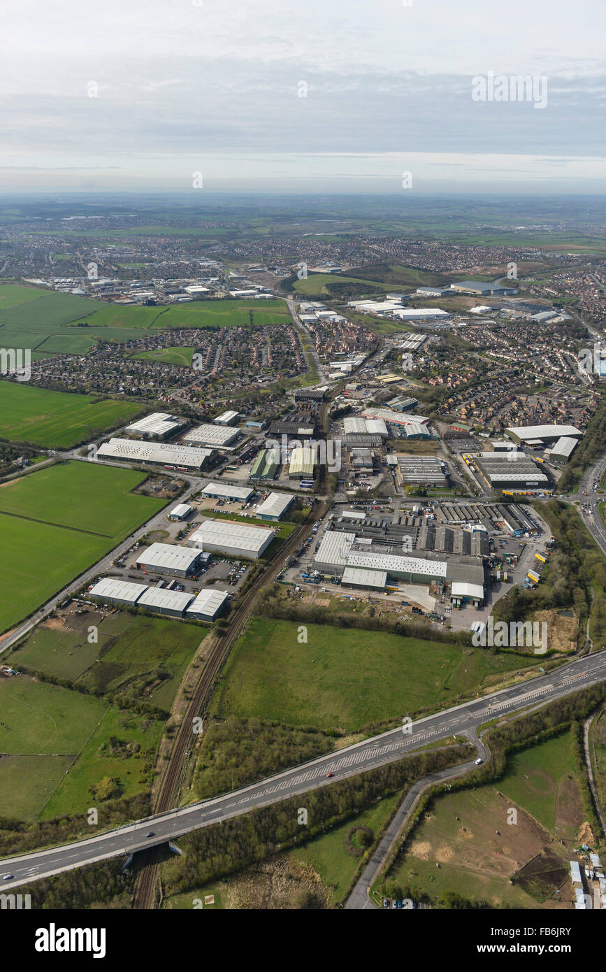 An aerial view of the Lowmoor Business Park in Sutton in Ashfield, Nottinghamshire Stock Photo