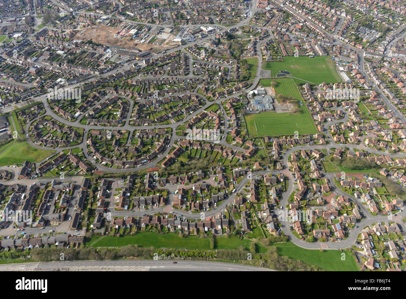 An aerial view of the Sutton Forest Side area of Sutton in Ashfield, Nottinghamshire Stock Photo