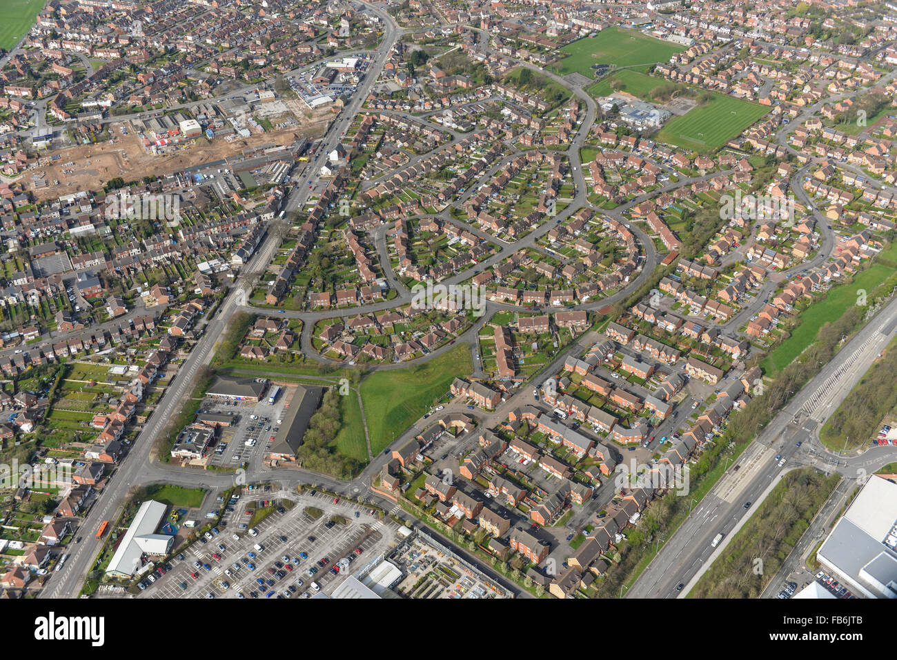 An aerial view of the Sutton Forest Side area of Sutton in Ashfield, Nottinghamshire Stock Photo