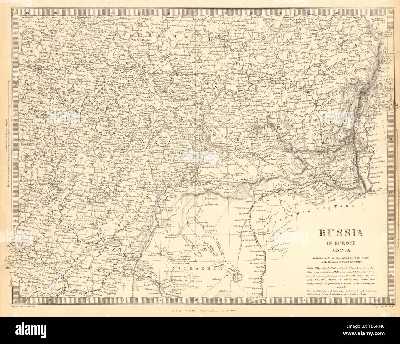 RUSSIA:Astrakhan Kostroma Viatra Perm Penza Saratov Kazan Tambor.SDUK, 1848 map Stock Photo