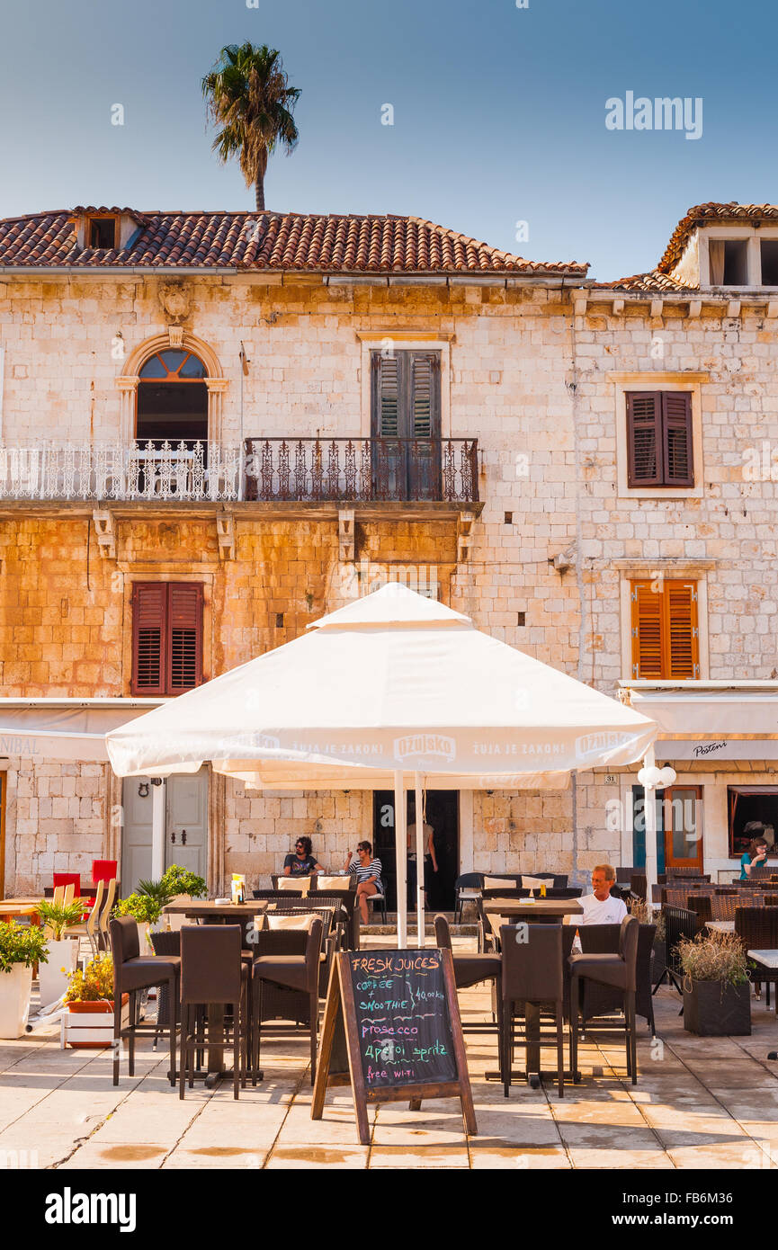 Cafés,bars and restaurants along the promenade at Hvar, Hvar Island, Croatia, Europe. Stock Photo