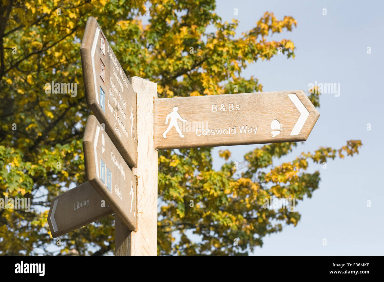Public footpath signpost for the Cotswold Way. Stock Photo