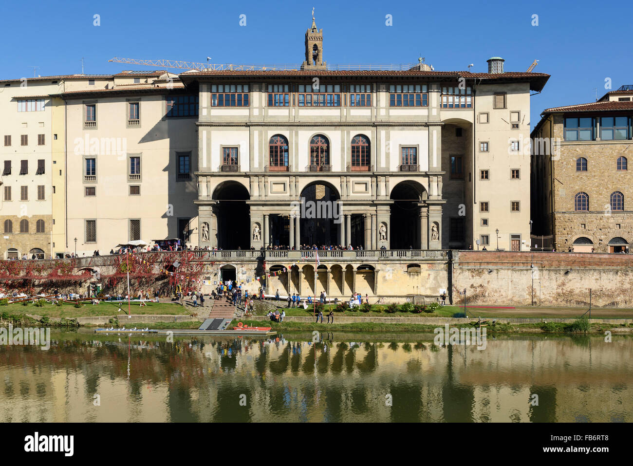Florence. Italy. View of the Uffizi facing the River Arno. Stock Photo