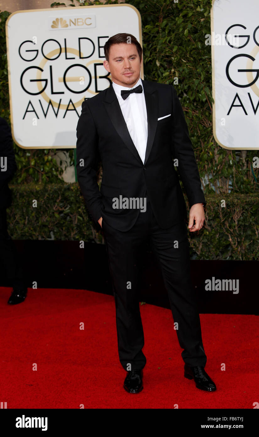 Beverly Hills, USA. 11th Jan, 2016. Actor Channing Tatum arrives for the 73rd Annual Golden Globe Awards at the Beverly Hilton Hotel in Beverly Hills, California, USA, 10 January 2016. Credit:  dpa picture alliance/Alamy Live News Stock Photo