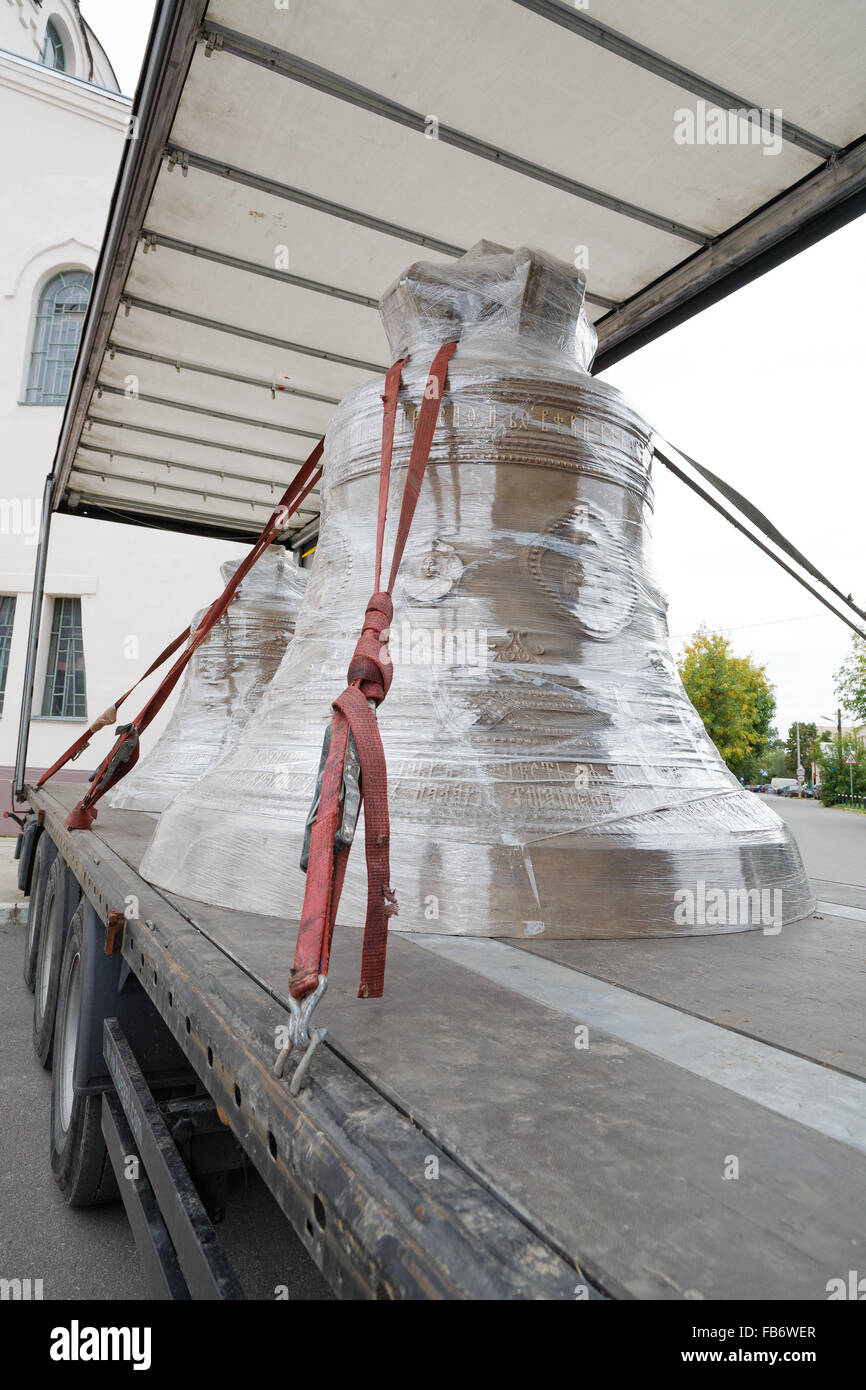 Church bell transport by the truck Stock Photo