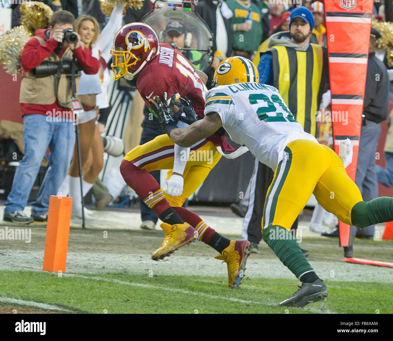 Washington Redskins wide receiver DeSean Jackson (11) is forced outof