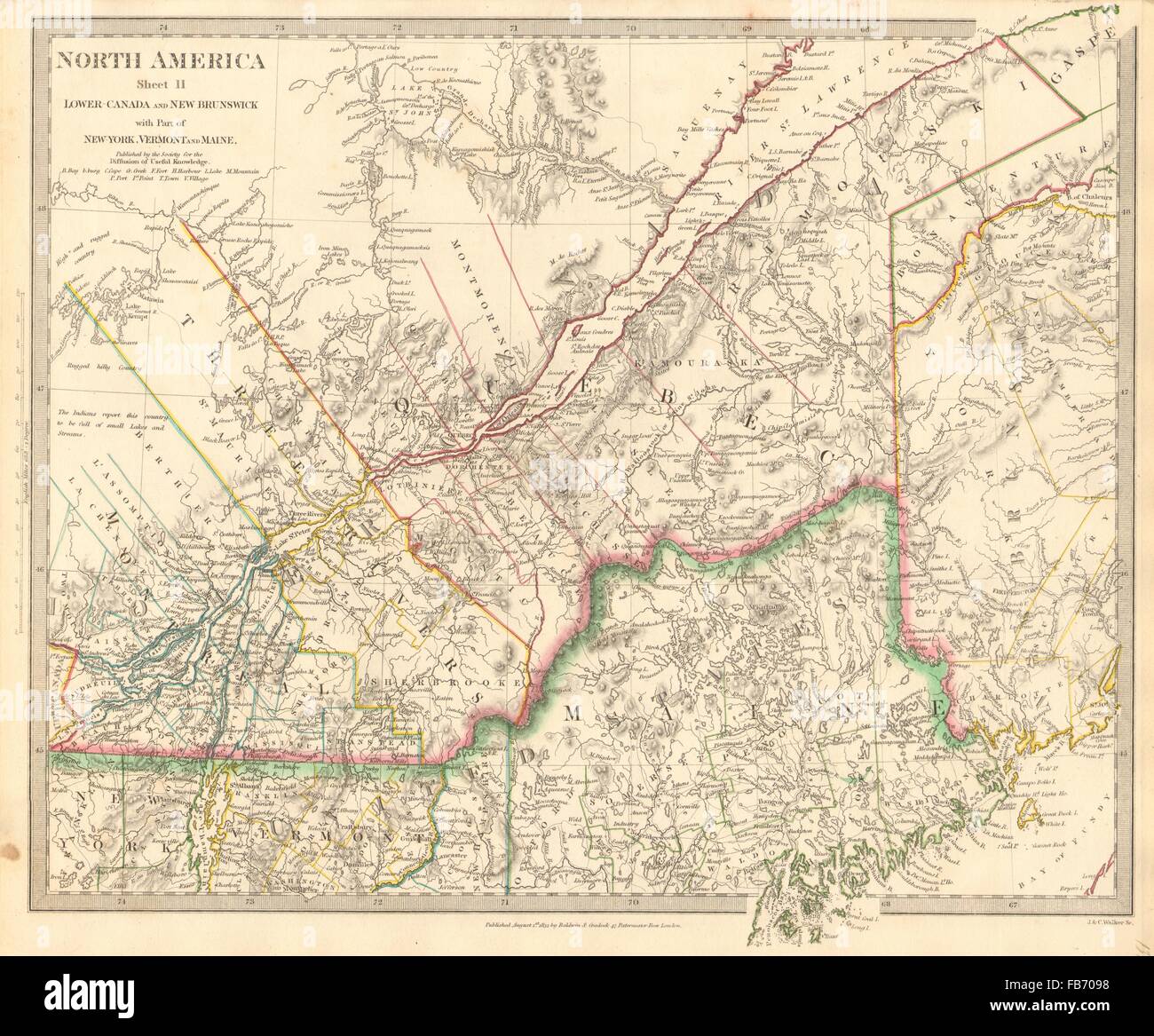 QUEBEC: Québec. Canada.Montreal.Three Rivers.Maine.New Brunswick.SDUK, 1848 map Stock Photo