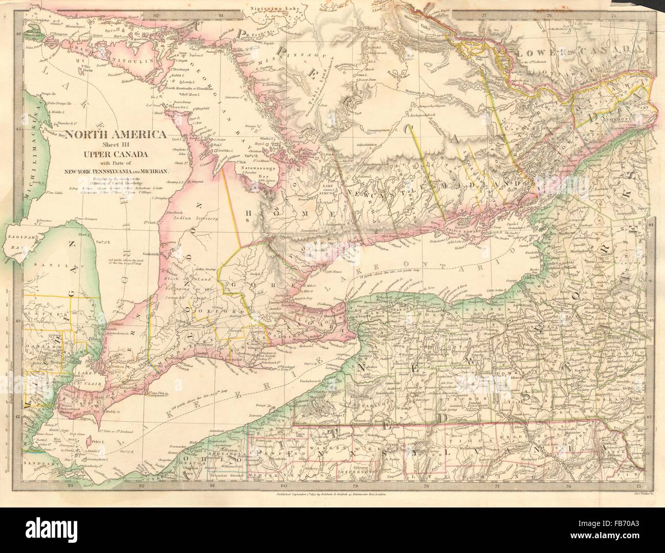 GREAT LAKES:Upper Canada districts <1849.Lake Huron Erie Ontario.SDUK, 1848 map Stock Photo