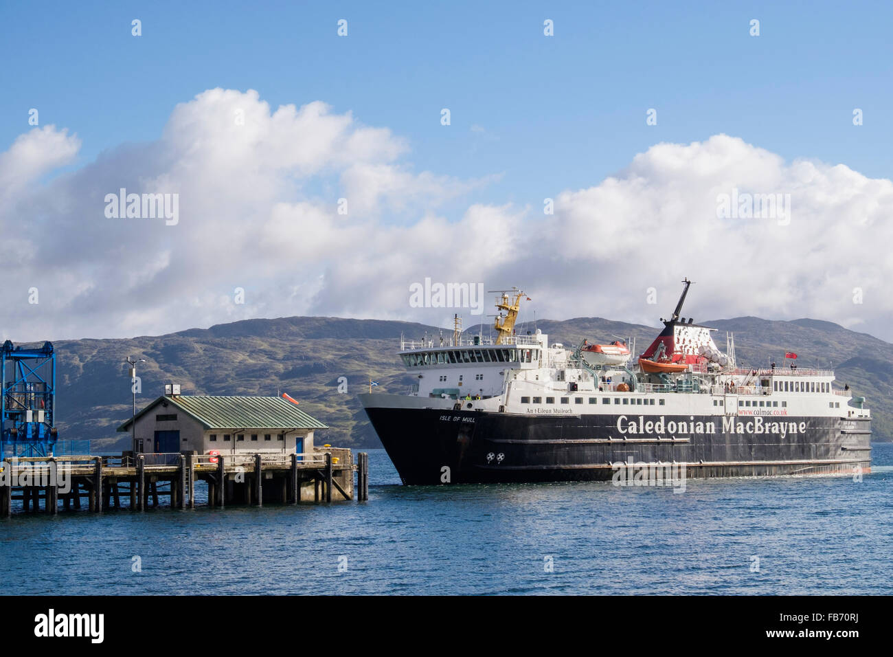 Caledonian MacBrayne ferry approaching pier at Craignure Isle of Mull Argyll and Bute Inner Hebrides Western Isles Scotland UK Stock Photo