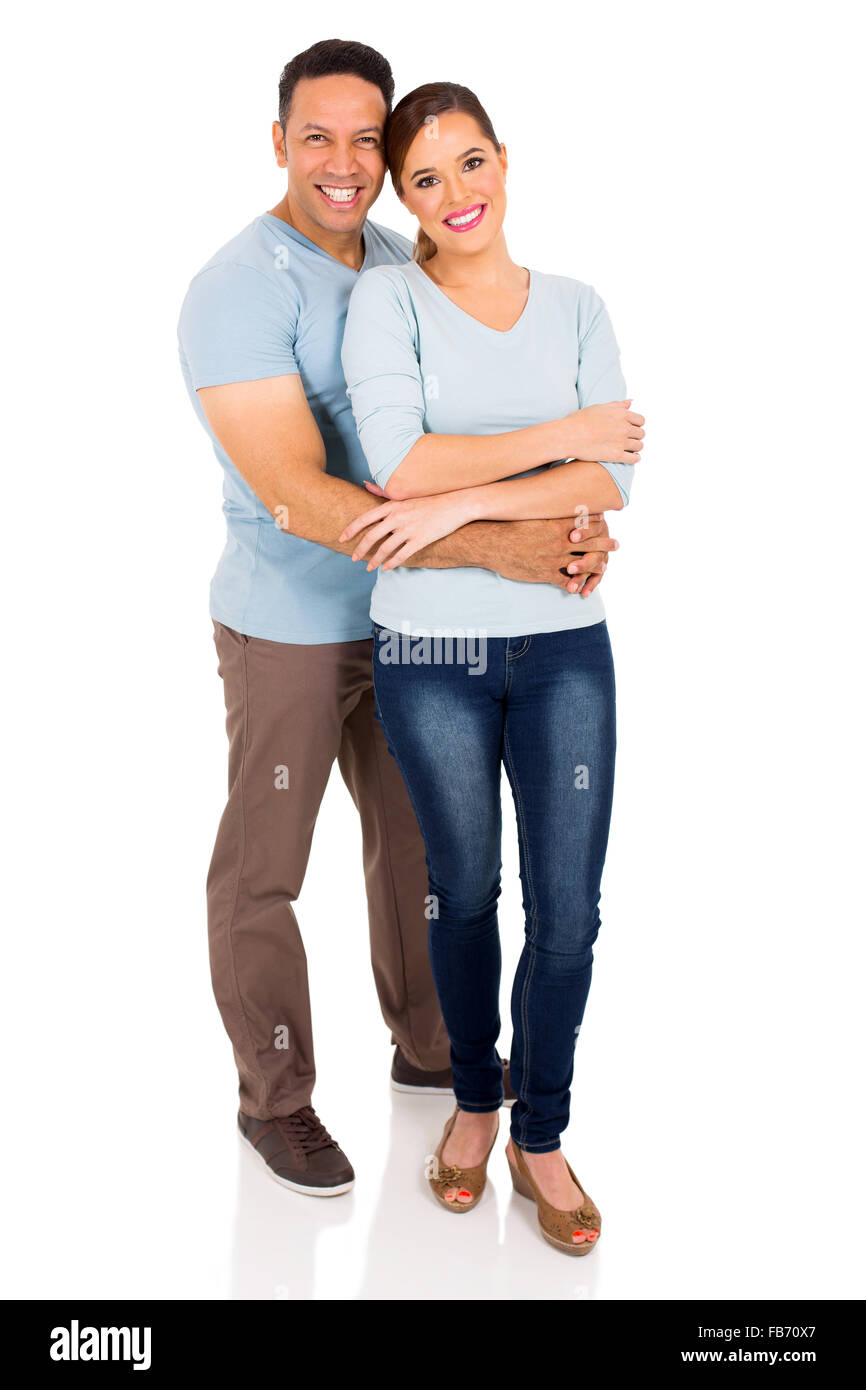 happy couple embracing on white background Stock Photo - Alamy