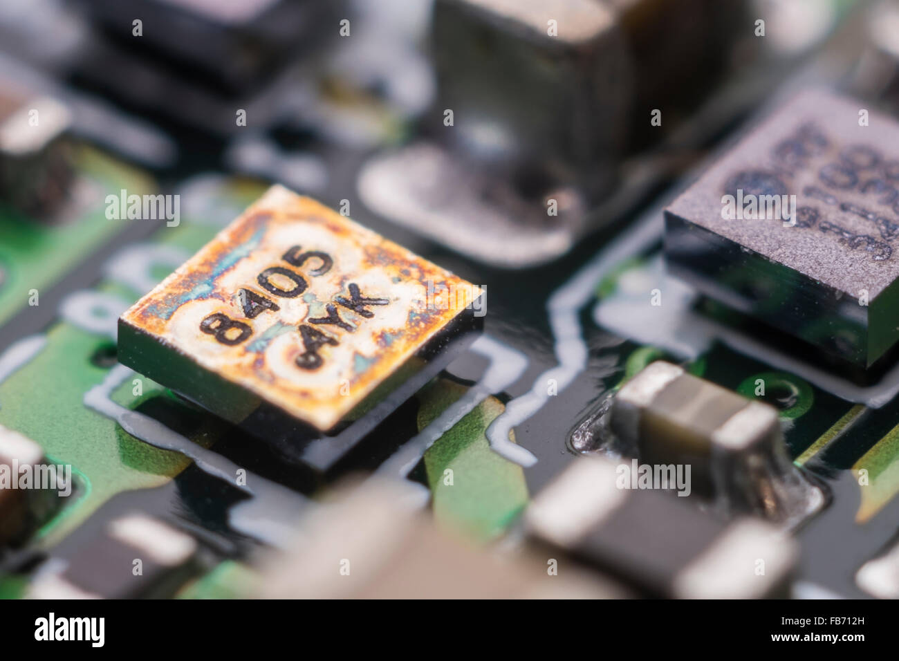 Close-up of chips on a circuit board inside an Apple iPod Nano Stock Photo