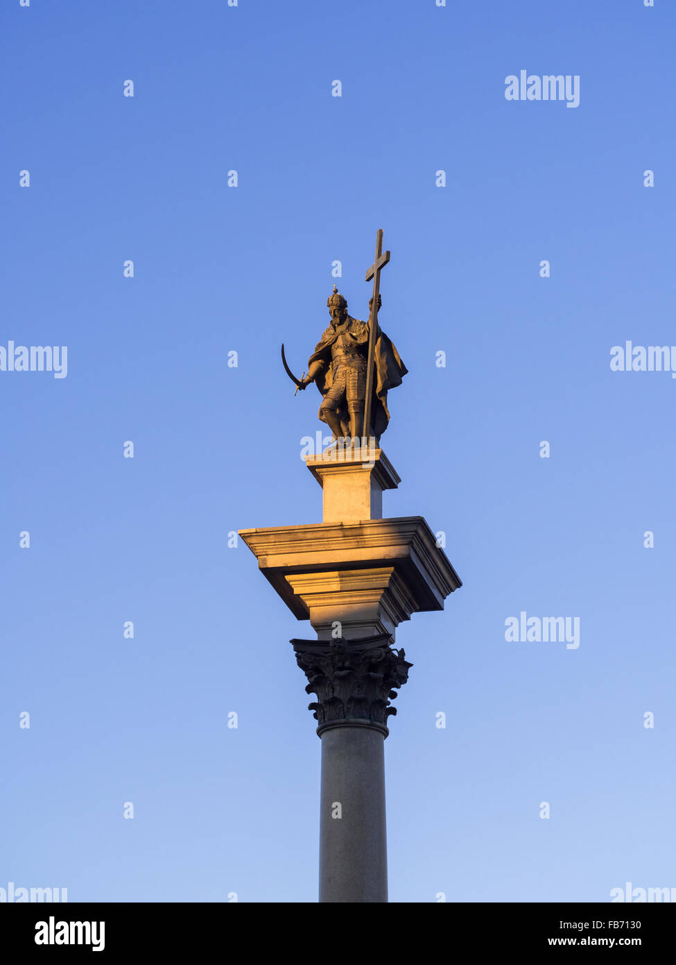 King Sigismund column on the Castle Square in the Old Town of Warsaw, Poland, at sunset. Stock Photo