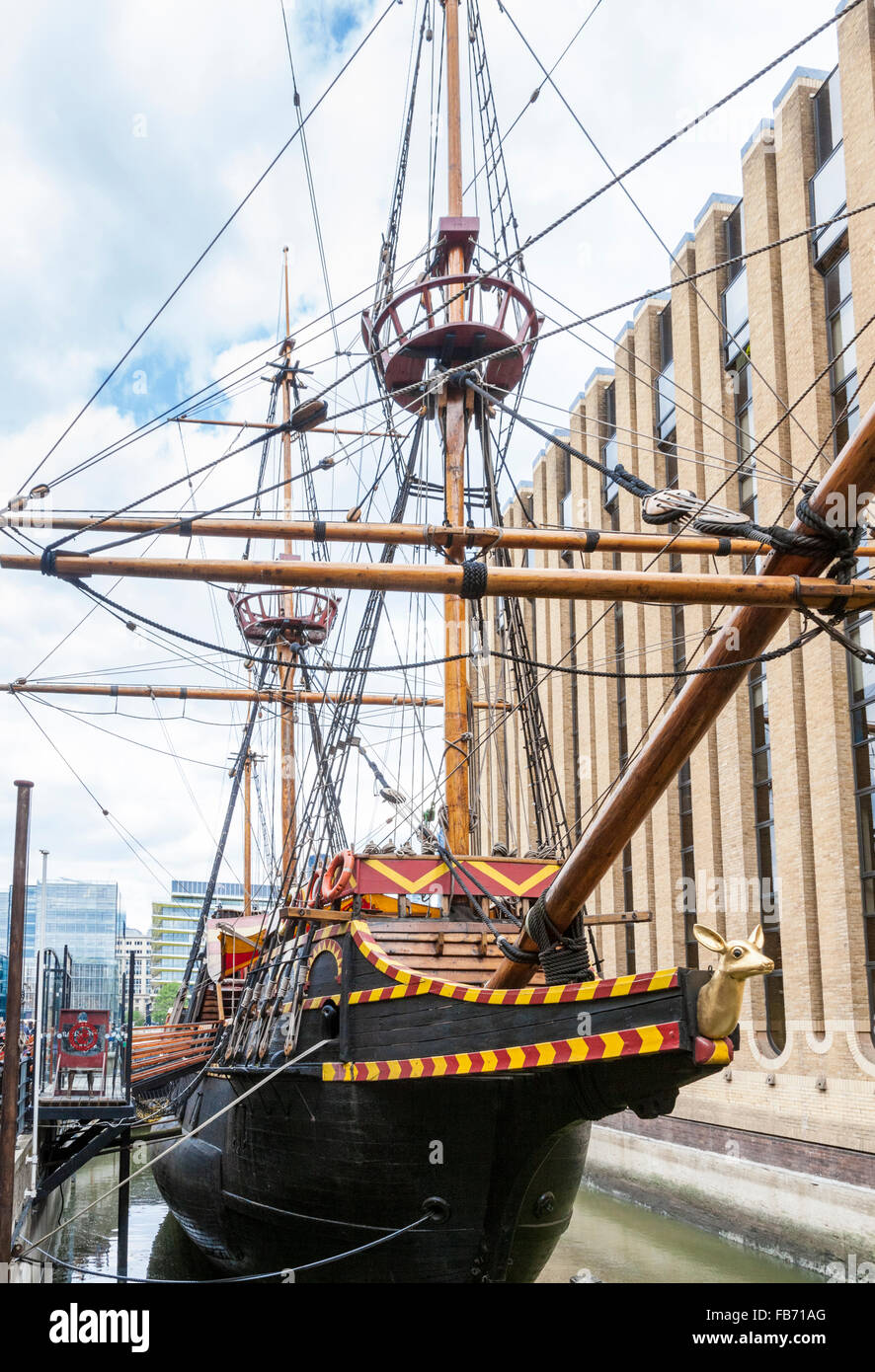 Golden Hinde (full size replica of the Golden Hind) docked in St Mary Overie Dock, London, England, UK Stock Photo