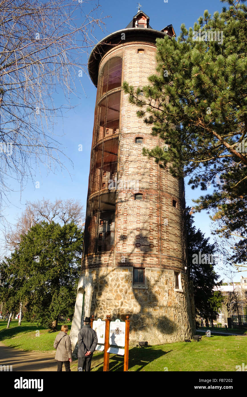 The 4 storey high 1875 Dovecote at Jardin d'Acclimatation, Bois de Bologne. Paris, France Stock Photo