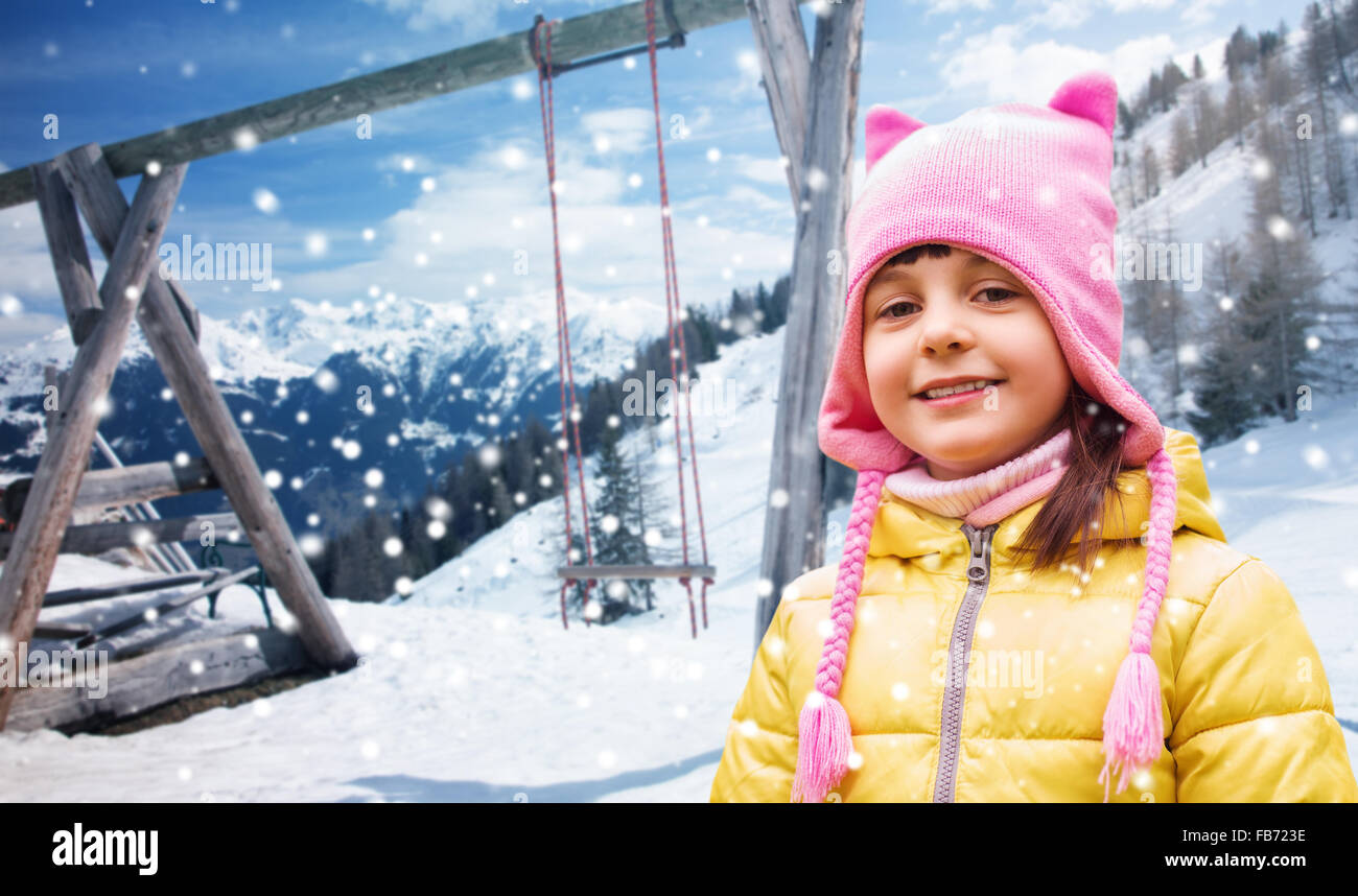 happy beautiful little girl portrait over winter Stock Photo - Alamy