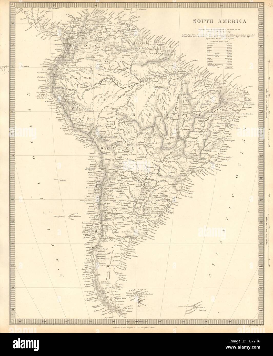 SOUTH AMERICA: Brazil Chle Peru Bolivia Patagonia La Plata. SDUK, 1848 old map Stock Photo