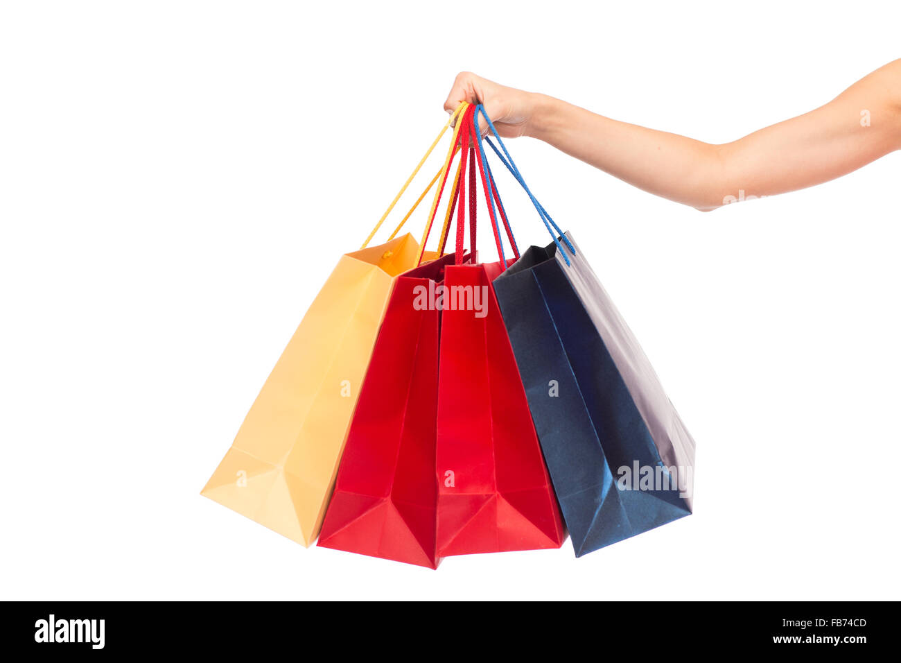 close up of female hand holding shopping bags Stock Photo