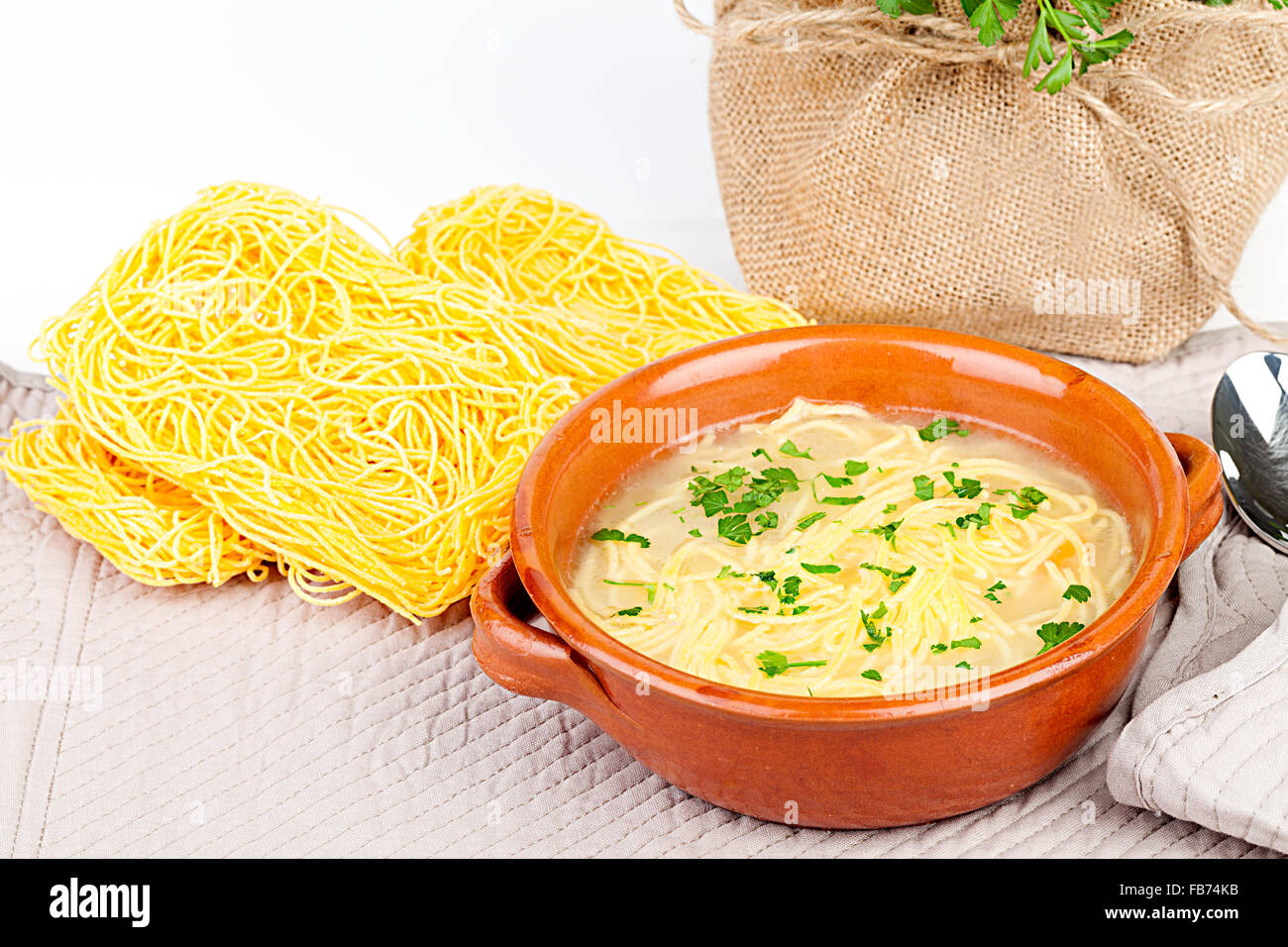 Broth With Pasta Stock Photo Alamy