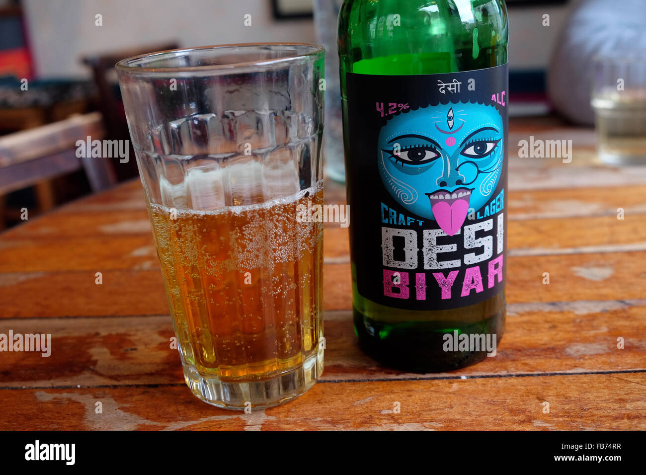 Desi Biyar Indian craft lager beer brewed by Arkells Brewery in UK