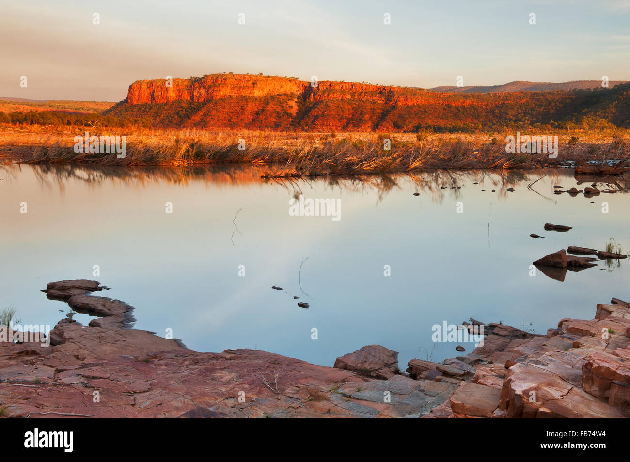 Reflections on Chamberlain River in the Kimberley. Stock Photo