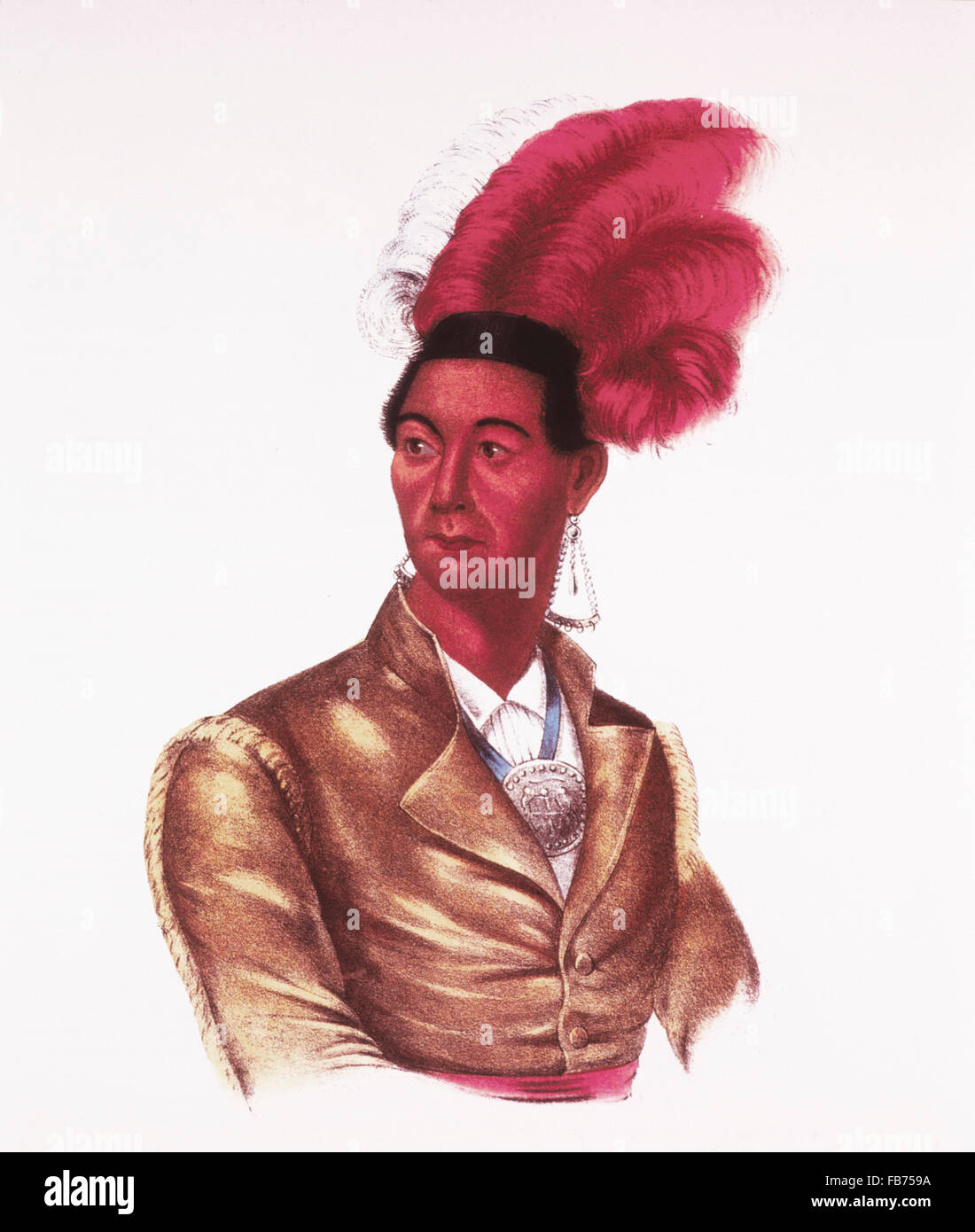 John Brant, Ahyouwaighs, Chief of Iroquois Confederacy or Six Nations, Lithograph, circa 1820's Stock Photo