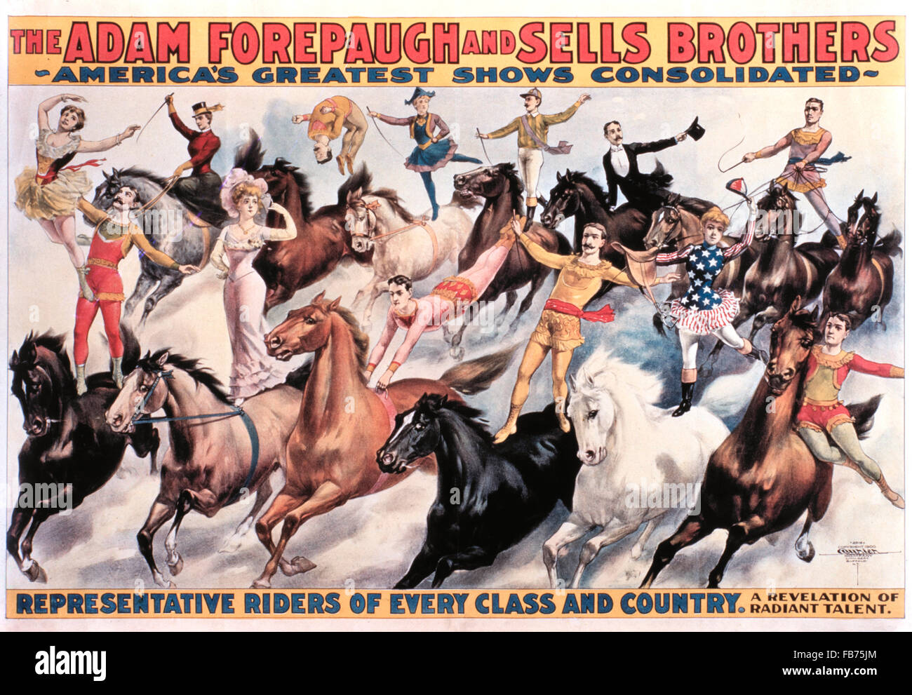 Adam Forepaugh and Sells Brothers America's Greatest Shows Consolidated, Representative Riders of Every Class and Country, Circus Poster, 1900 Stock Photo
