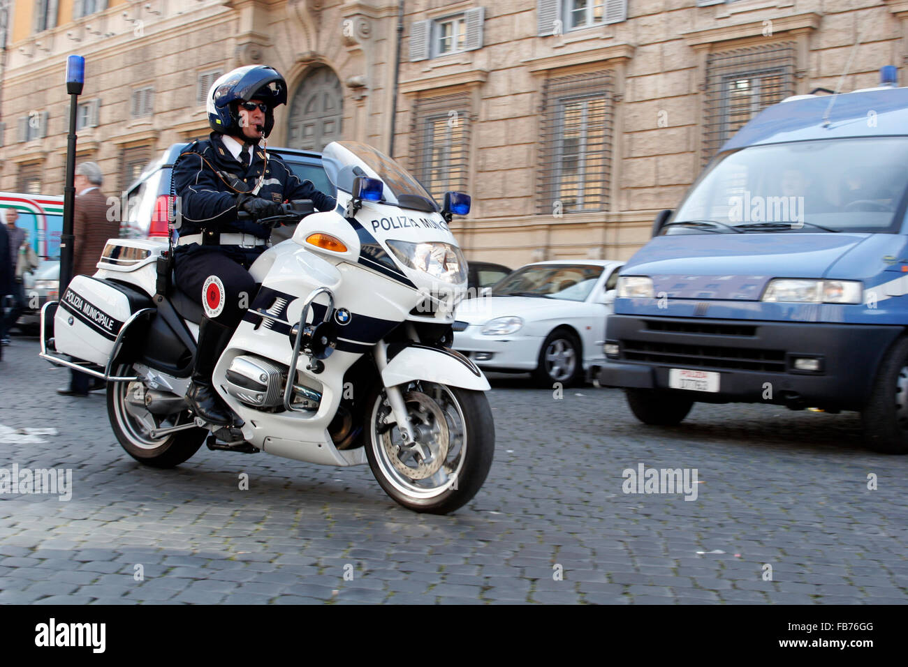 Italian motorized municipal policeman in Rome at the Vatican area. Stock Photo