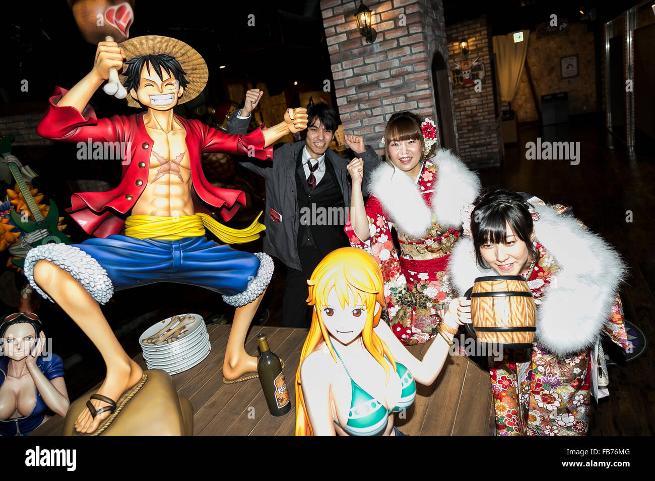 Young People Dressed In Colorful Kimonos And Formal Suit Pose For A Photograph At One Piece Tower Theme Park In Tokyo Tower During The Coming Of Age Day On January 11 15