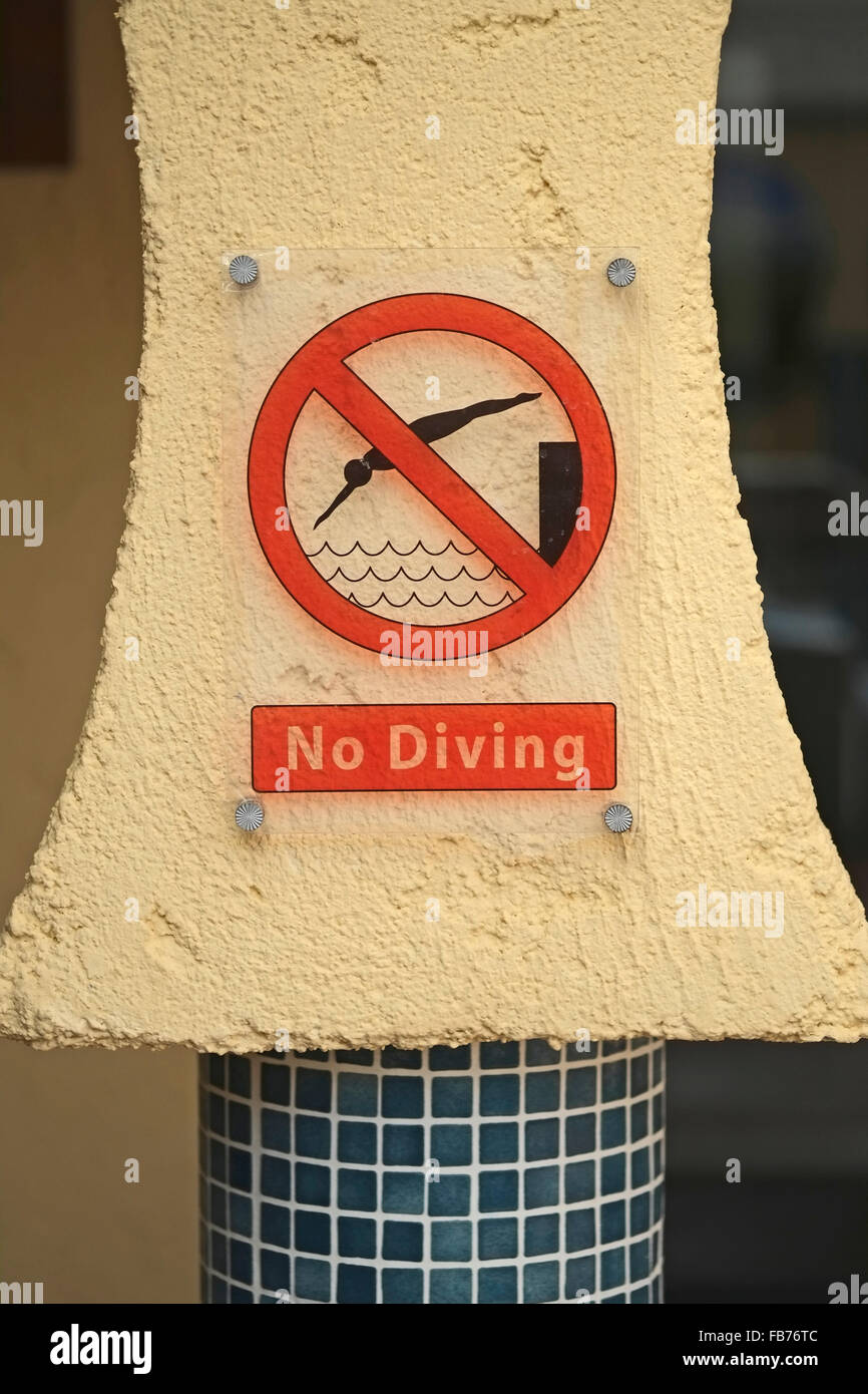 No Diving Sign next to pool Stock Photo