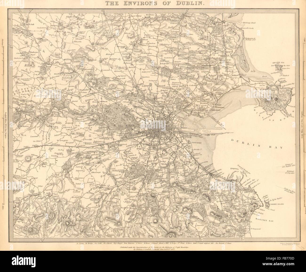 IRELAND: The environs of Dublin. SDUK, 1848 antique map Stock Photo
