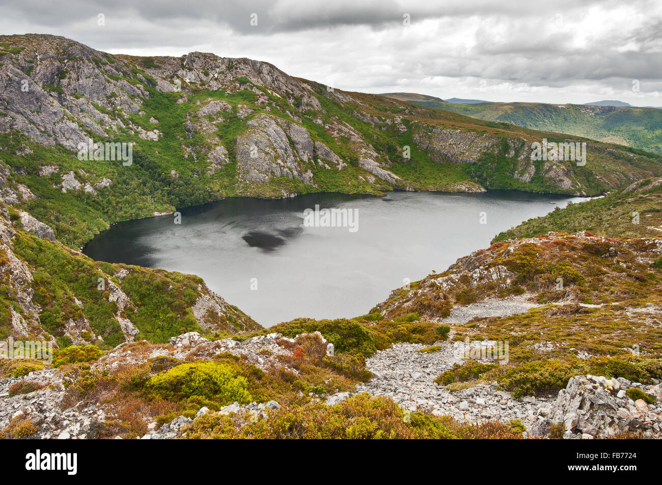 Crater Lake in Tasmania's central mountains. Stock Photo
