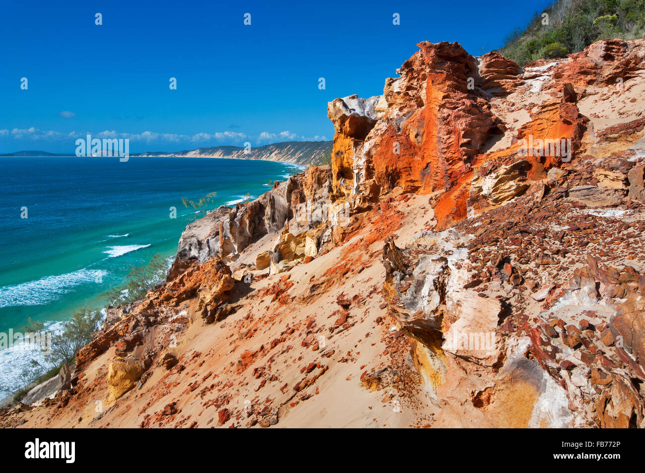 Coloured sand cliffs at Rainbow Beach. Stock Photo