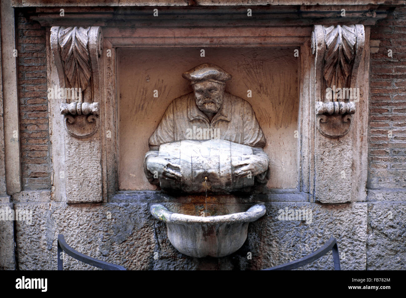 Italy, Lazio, Rome, Fontana Del Facchino, Man Holding Barrel Fountain Stock Photo