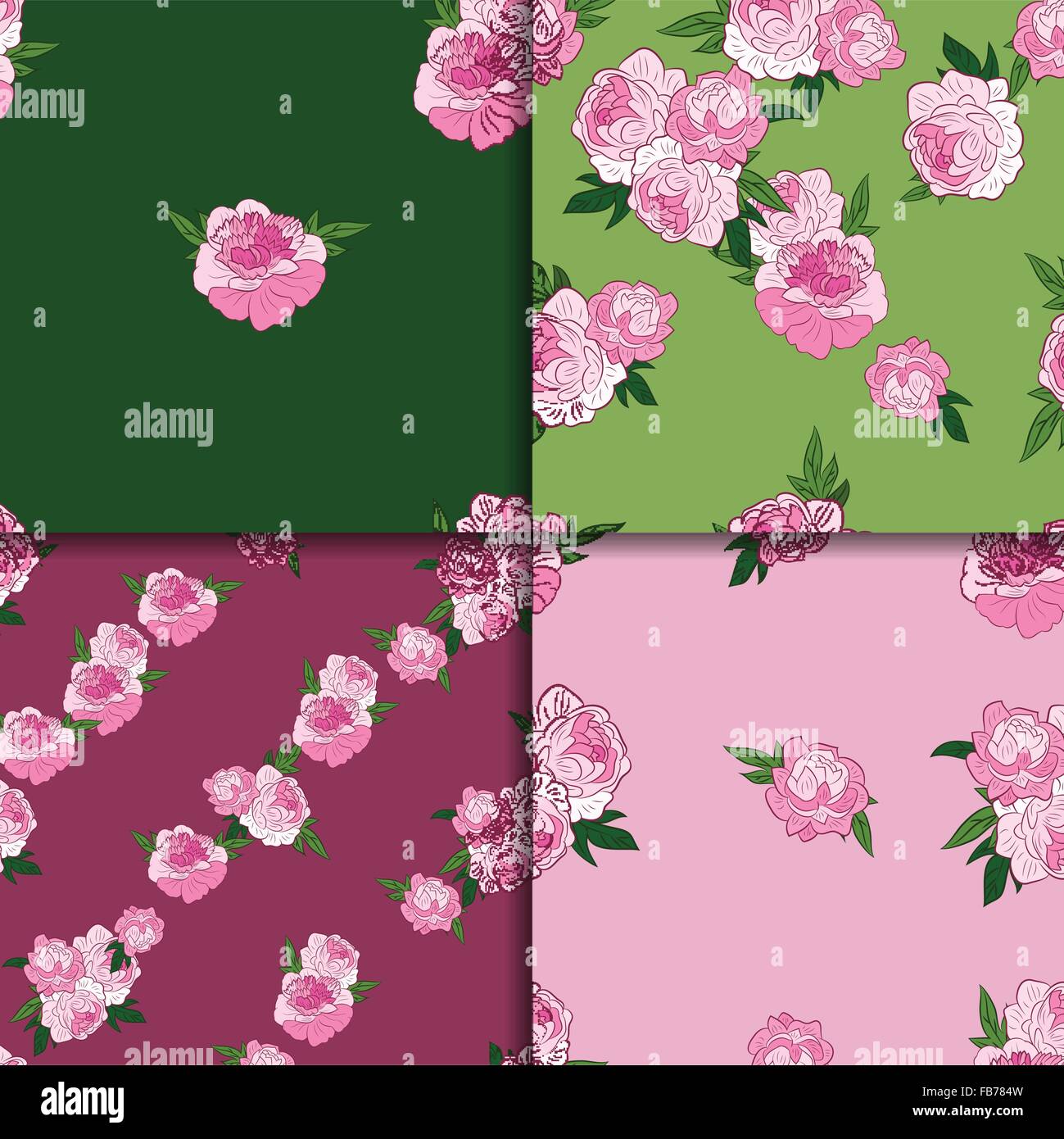 Seamless pattern set with pink peonies Stock Vector Image & Art - Alamy