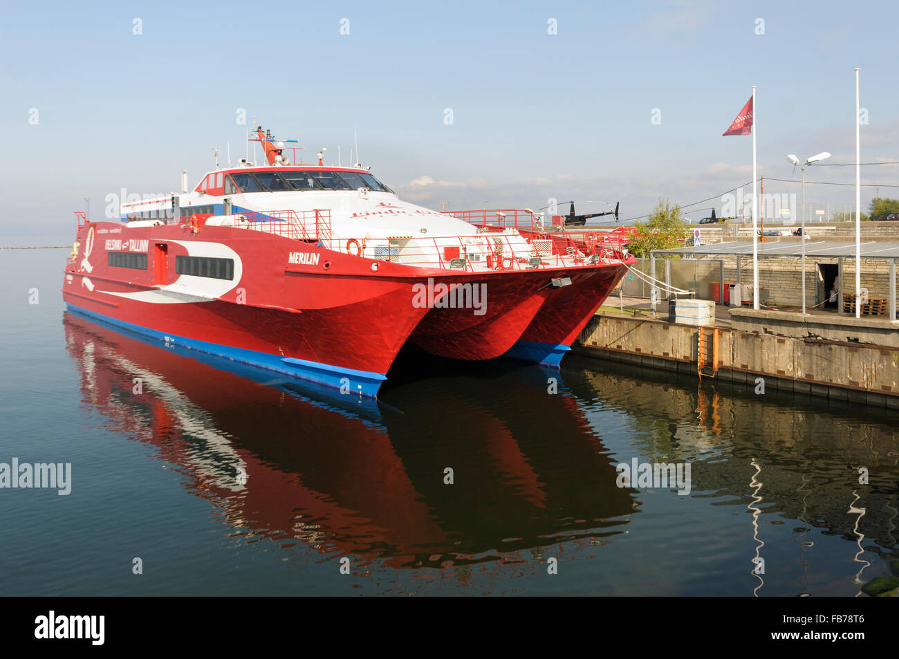 Estonia, Tallinn. The Linda Line Express fast catamaran ferry that operates between Helsinki and Tallinn moored at the Linnahall Stock Photo