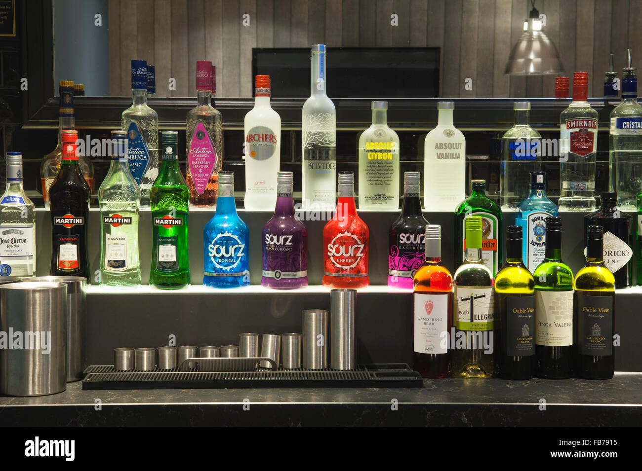 Bottles of spirits behind the bar in an Aberdeen hotel Aberdeen