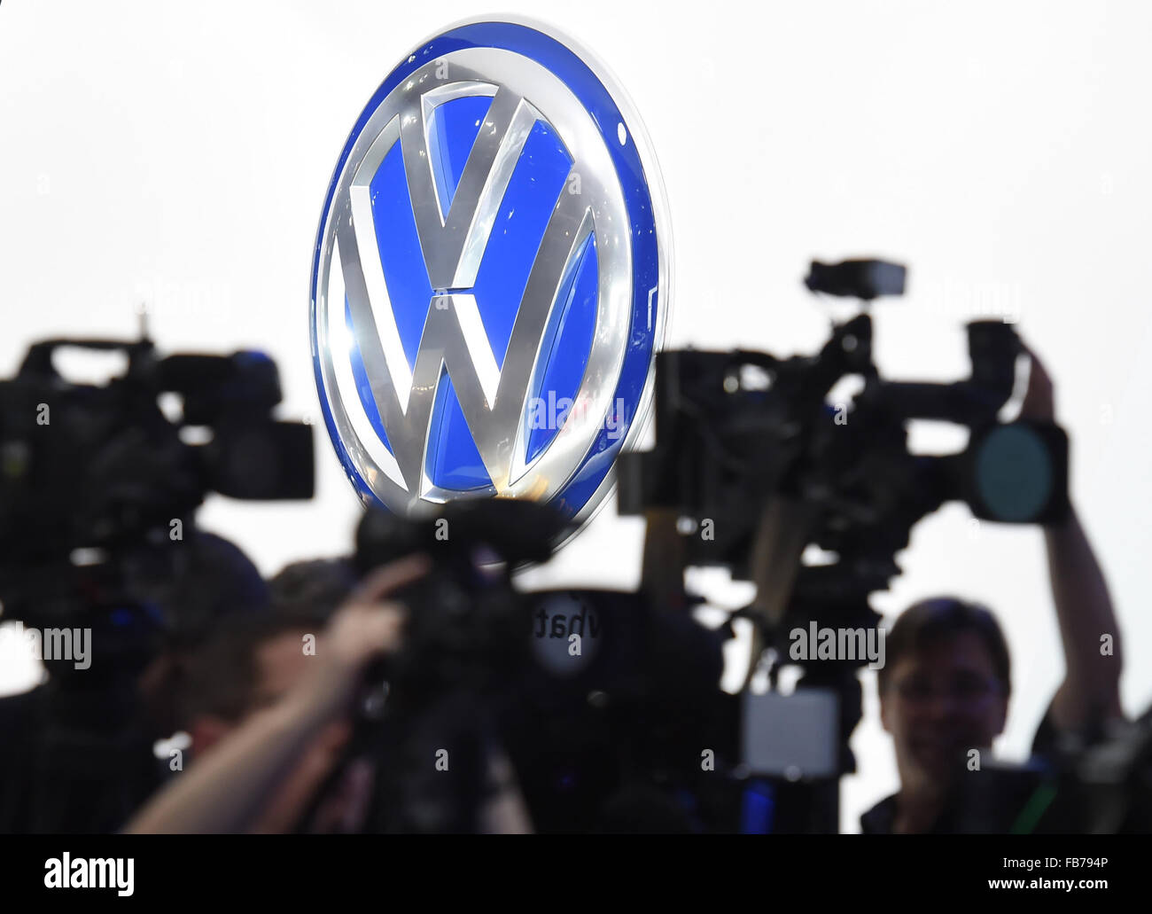 A Volkswagen (VW) corporate logo pictured during the VW presentation on ...