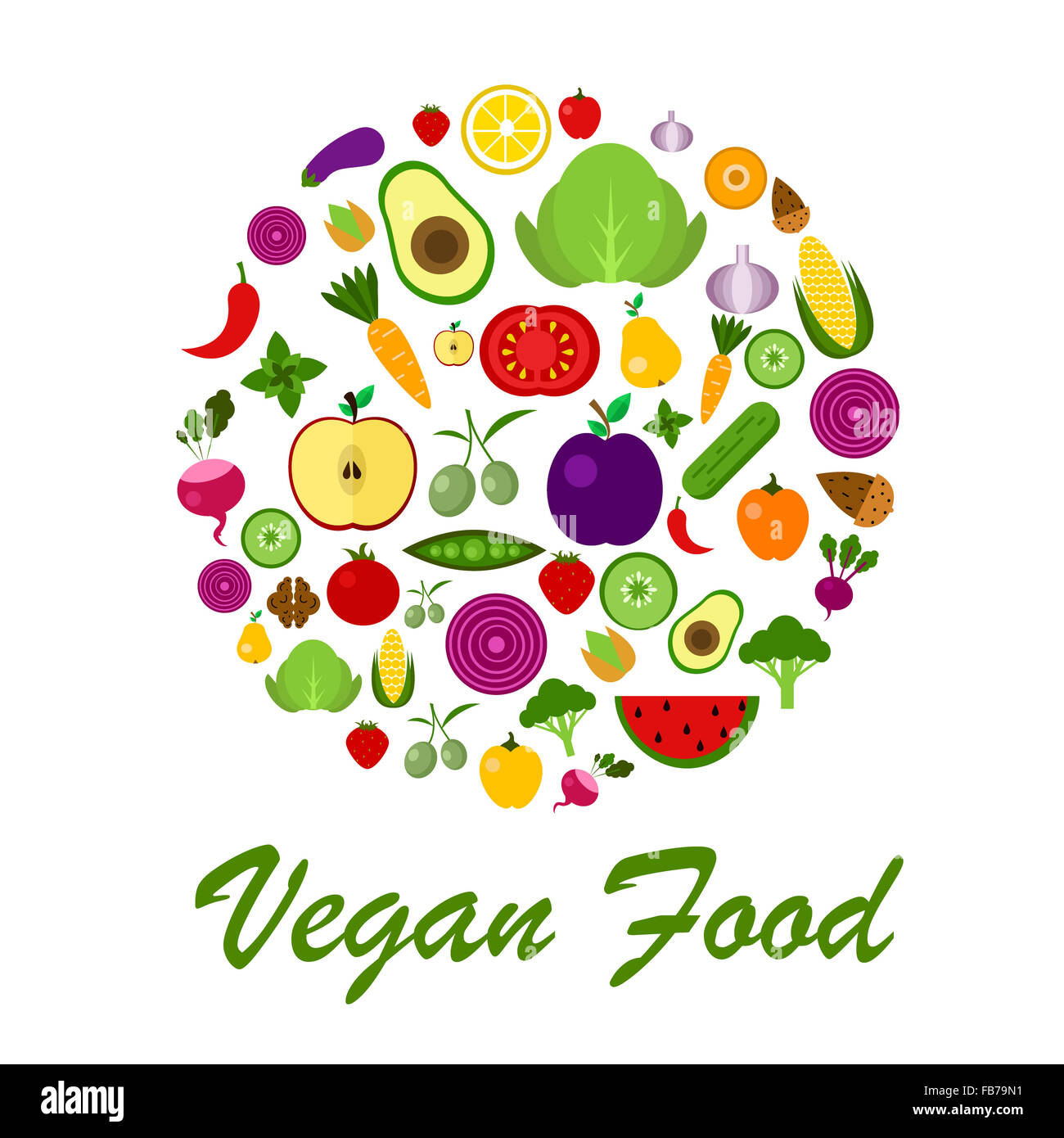 Illustration of vector flat design fruits and vegetables icons ...