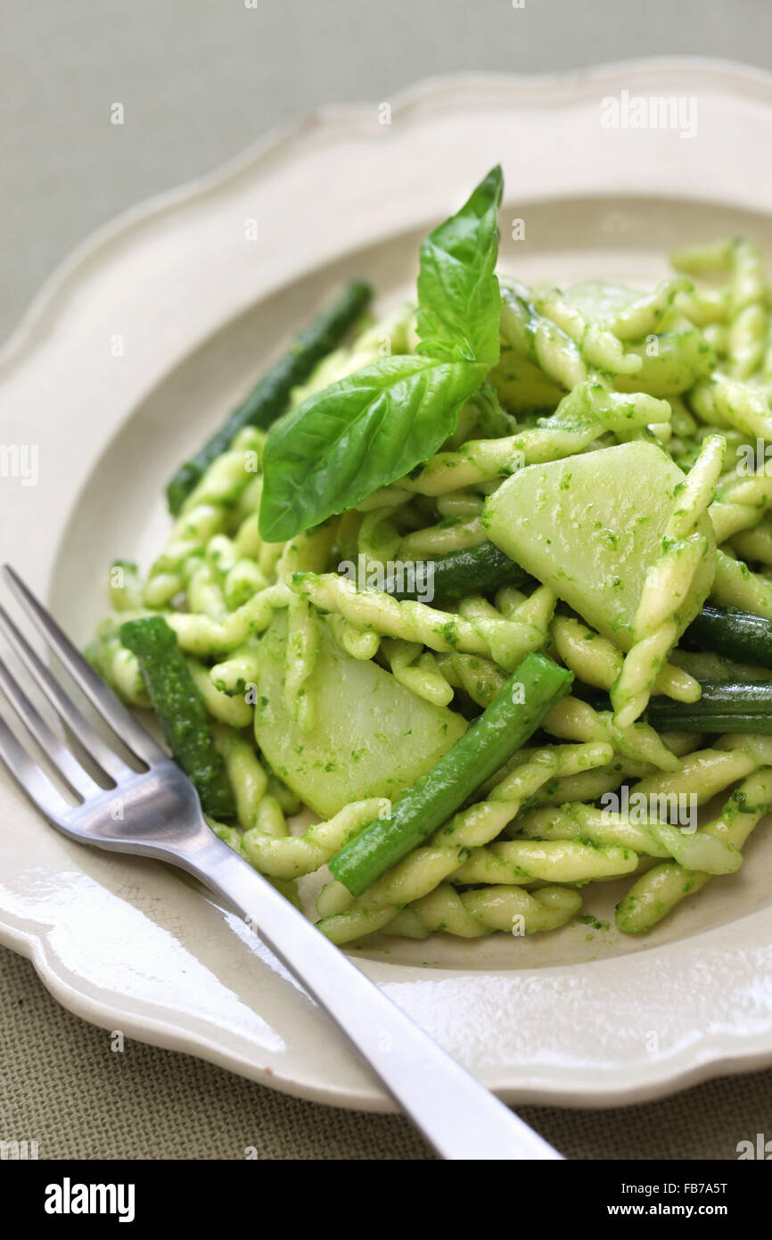 trofie pasta with pesto, green beans and potatoes, italian cuisine Stock Photo Alamy