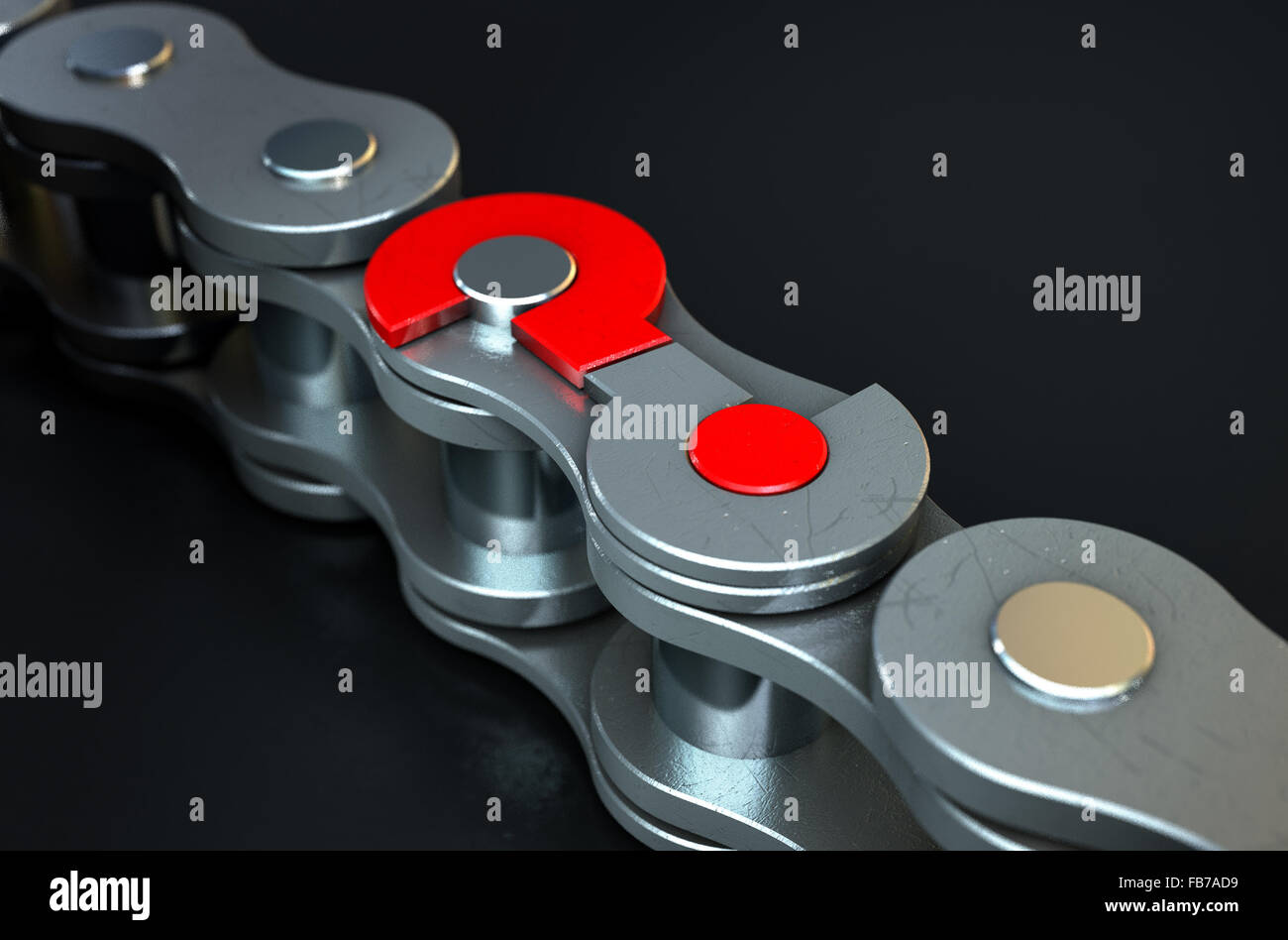 A regular bicycle chain with a question mark as its master link on a