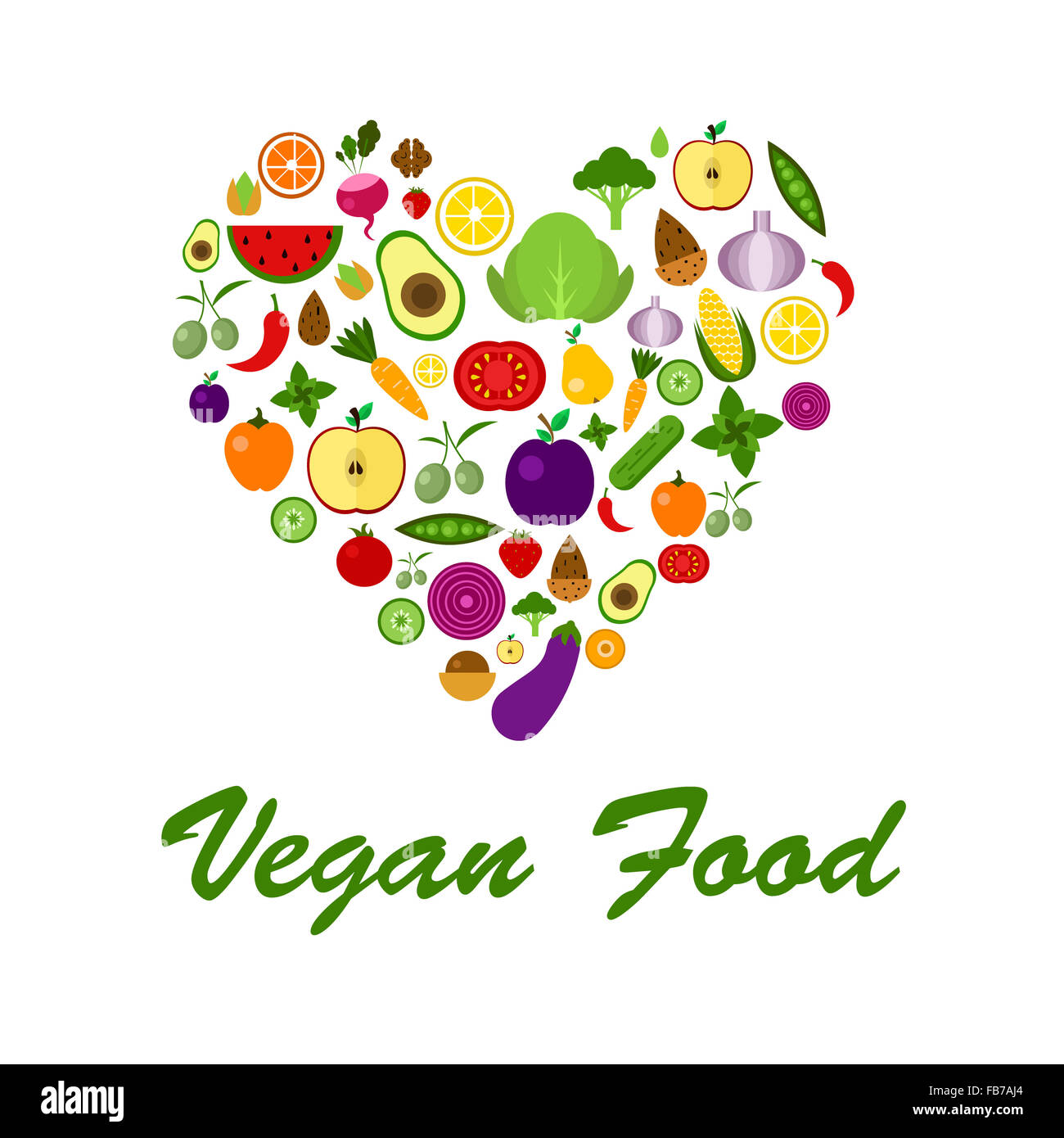 Illustration of vector flat design fruits and vegetables icons ...